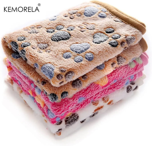 KEMORELA 3PCS Blankets Super Soft Fluffy Premium Fleece Pet Blanket Flannel Throw for Dog Puppy Cat Paw Brown Pink White