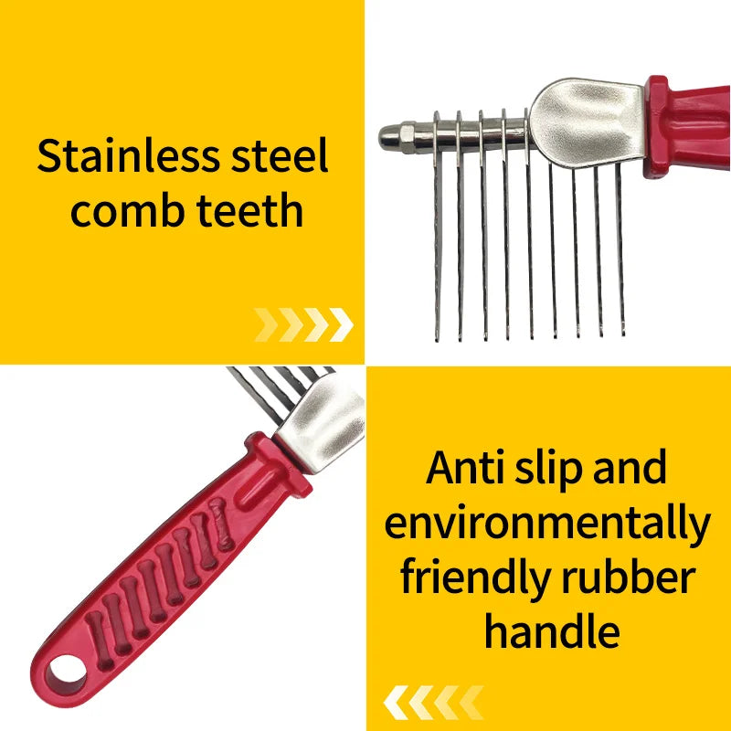 Dog Comb Pet Grooming Tools Dog Rake Comb Trimmer Stainless Steel Cat Dog Comb for Dematting Removing Dead Matted & Knotted Hair
