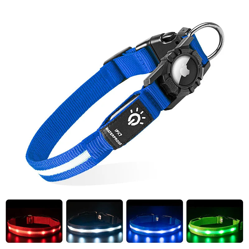 Portable Dog Collar Rechargeable For Air-Tag LED Glowing Collar Adjustable Large Dog Night Light Collar Pet Safety Collar
