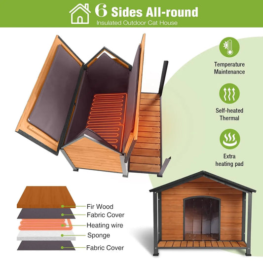 XXL Insulated Heated Dog House Outdoor Kennel Chew-Proof Metal Frame Thermal Liner Large Breeds 44.5x45x35 inch, Custom