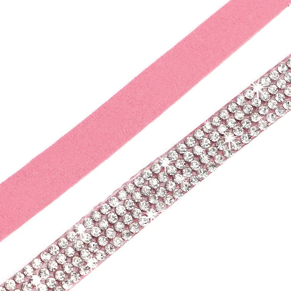 Soft Pink Suede Leather Cat Collar - Bling Rhinestone Design with Bell, Safety Breakaway & Adjustable XS/S for Cats & Puppies