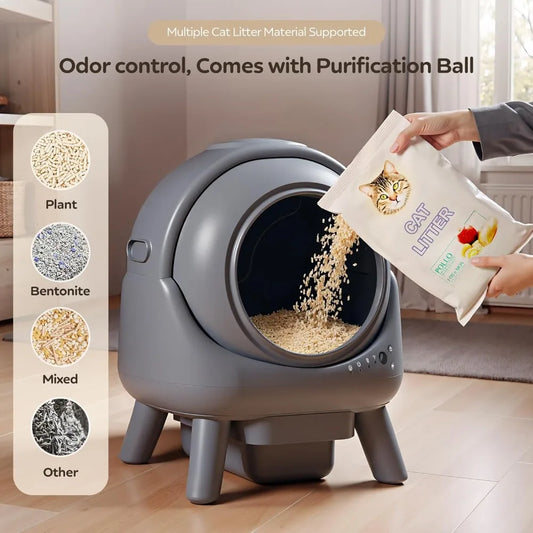 Premium Self-Cleaning Multi-Cat Litter Box – APP Control, Odour-Free Waste Disposal & Dual Safety Sensors (Grey) - Pet Suppie