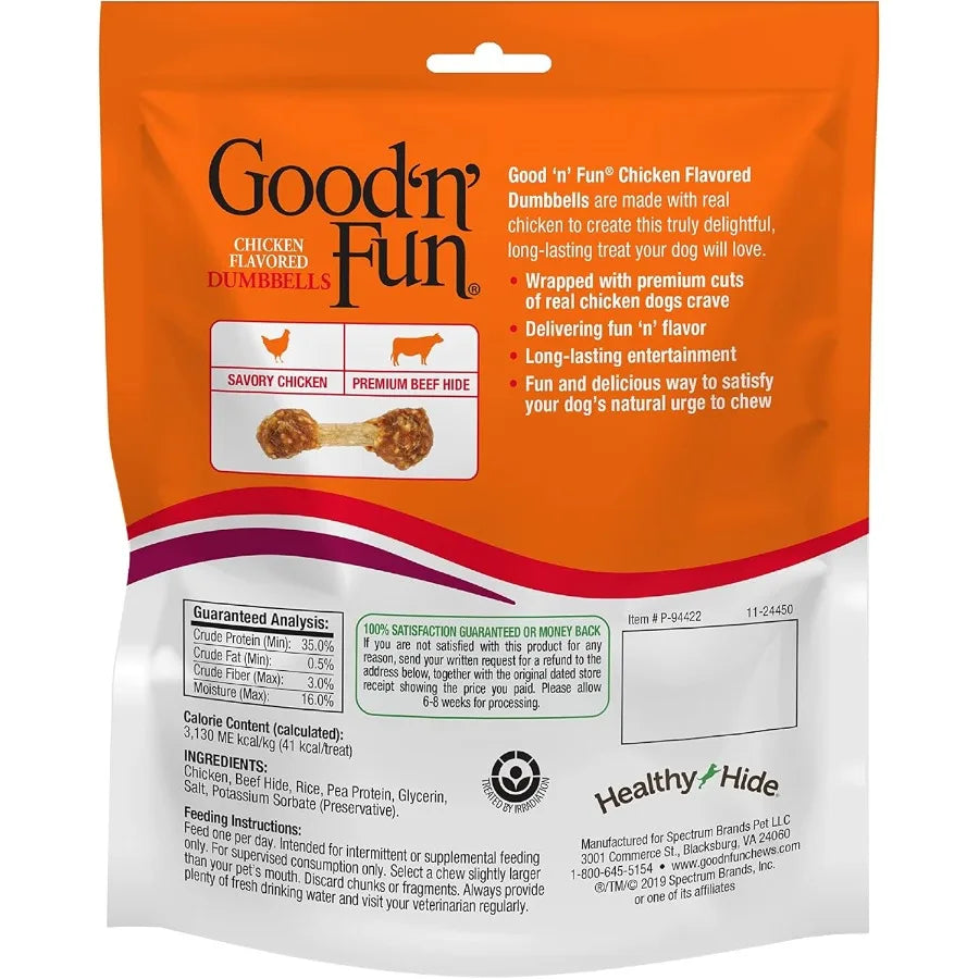 Good'N'Fun Chicken Flavored Dumbbells Rawhide Snacks for Small Dogs Perfect Treats for Training and Mental Stimulation Chewy Te