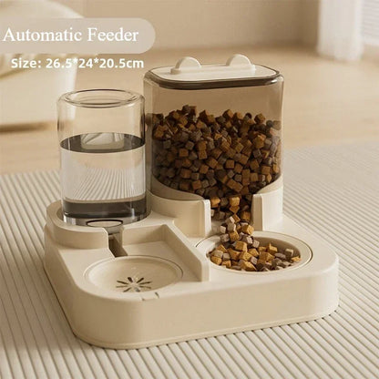 Automatic Cat Feeder & Water Fountain Set - Food Grade Plastic - for Cats & Dogs - Gravity Feed Design