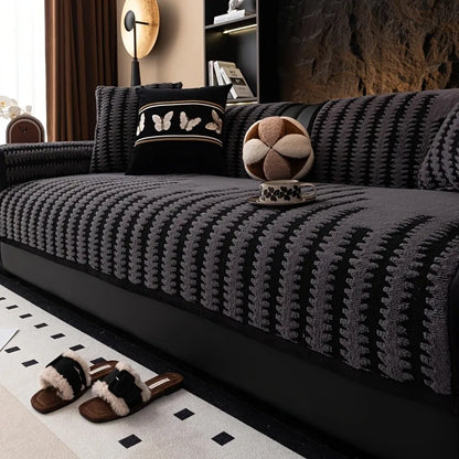 Geometric Lines Jacquard Soft Thicken Tuffed Fleece Sofa Towel Blanket for Living Room Cover Machine Washable Pet Friendly