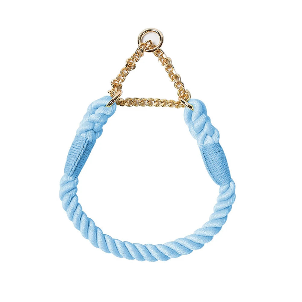 Dog Collar P Chain Comfortable Cotton Dog Collars Adjustable Braided Cotton Multi-Color Rope Collar with Durable Metal Dog Chain