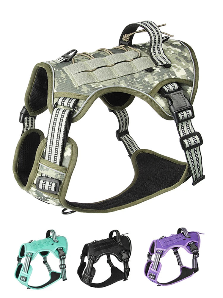 Reflective Dog Harness Tactical Training No Pull Medium Large Dog Vest Adjustable Safety Lead Military Running Pet Harnesses