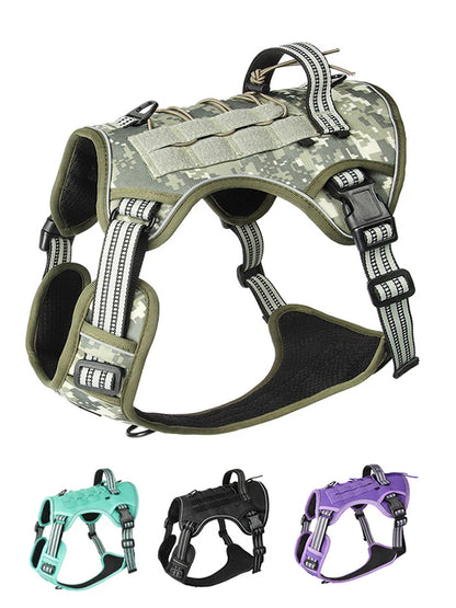 Reflective Dog Harness Tactical Training No Pull Medium Large Dog Vest Adjustable Safety Lead Military Running Pet Harnesses