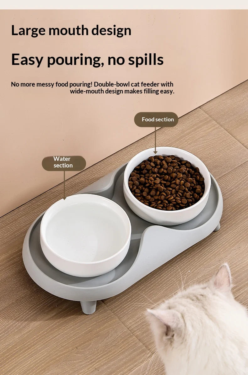 Ceramic Double Pet Bowl Elevated Design - Non-Tip Stable Large Capacity Cat Dog Food Water Dish Ant Proof Feeder