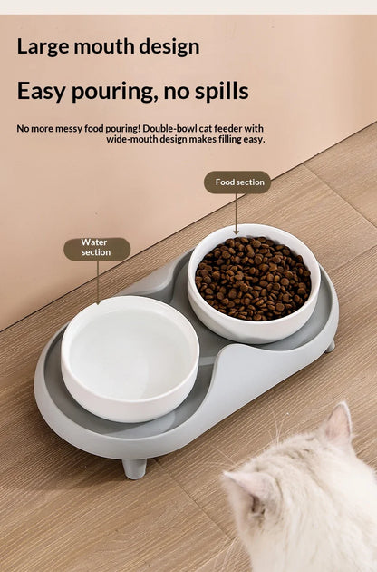 Ceramic Double Pet Bowl Elevated Design - Non-Tip Stable Large Capacity Cat Dog Food Water Dish Ant Proof Feeder