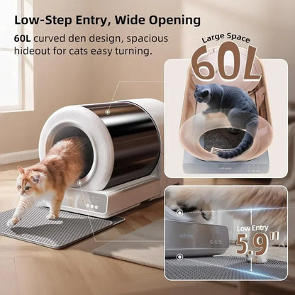 Uahpet Stainless Steel Self Cleaning Cat Litter Box, Automatic Cat Litter Box with APP Control, Lower Entry, Safety Sensors