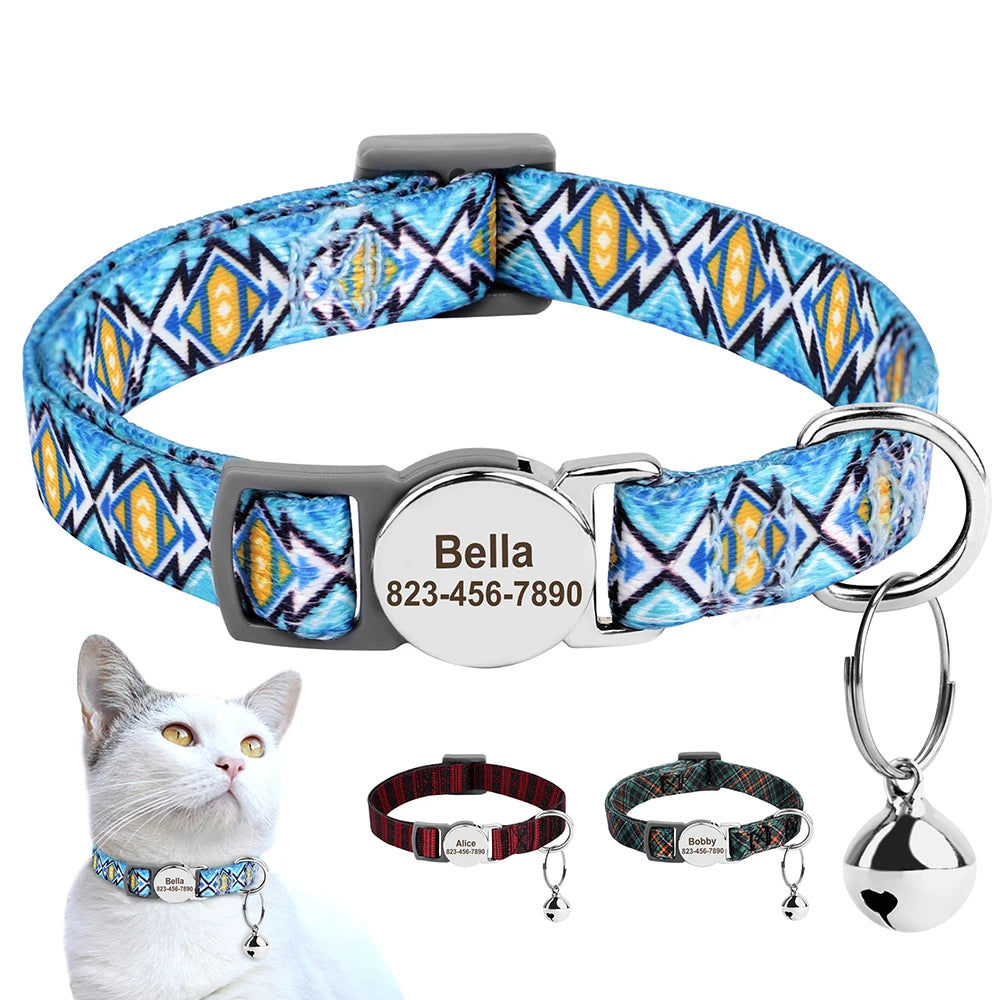 Quick Release Nylon Cat Collar Personalized Puppy Pet Kitten Safety Breakaway Necklace Customizable Adjustable For Cats Puppy