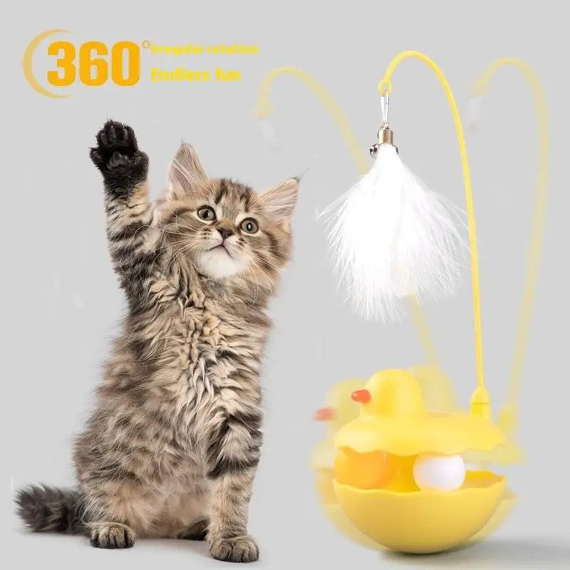 {QTG333} Tumbler Cat Teaser Toy With Removable Feathers & Bells - Self Amusing Kitten Play Wand Easy To Clean And Reassemble