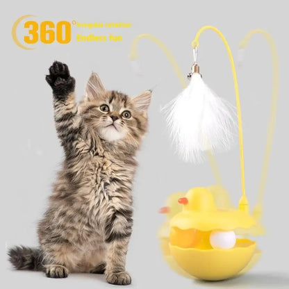 {QTG333} Tumbler Cat Teaser Toy With Removable Feathers & Bells - Self Amusing Kitten Play Wand Easy To Clean And Reassemble