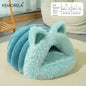 KEMORELA Plush Cat Ears Big Collar Pet Nest Cat Bed For Indoor Cats Thickened Pet Bed Cat House For Autumn And Winter Seasons