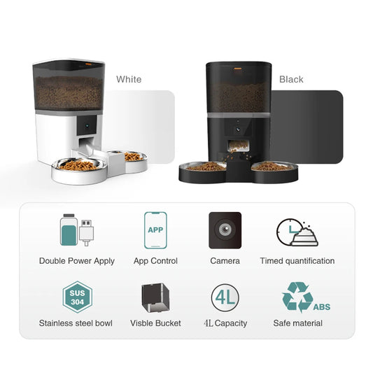 4L With HD Camera Automatic Pet Feeder Cat And Dog Food Automatic Dispenser Suitable For Two Pet Cat And Dog Feeding Remote Feed - Pet Suppie