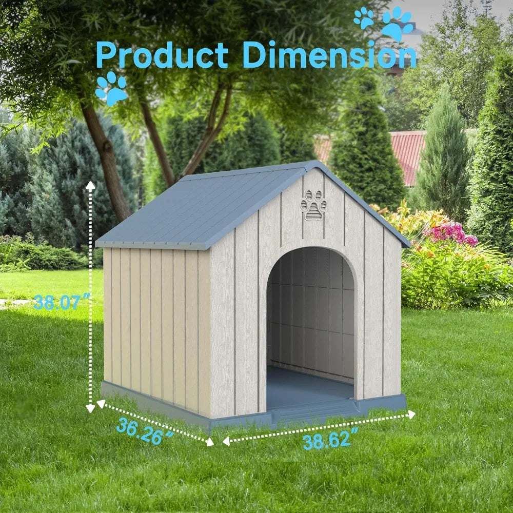 38in Large Outdoor Dog House,Durable Water Resistant Resin Dog House,Doghouse for Small to Large Dogs Indoor or Outside