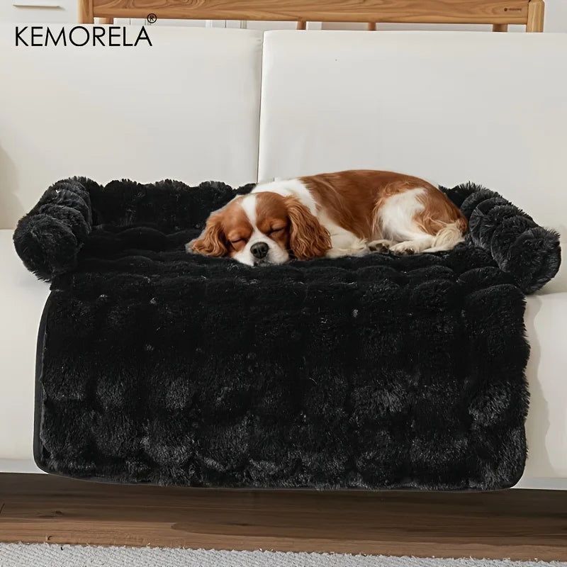 Thickened Warm Imitation Rabbit Fur Dog Bed Luxury Plush Pet Mattress with Pillow Scratch-Resistant Anti-Slip for Medium Dogs