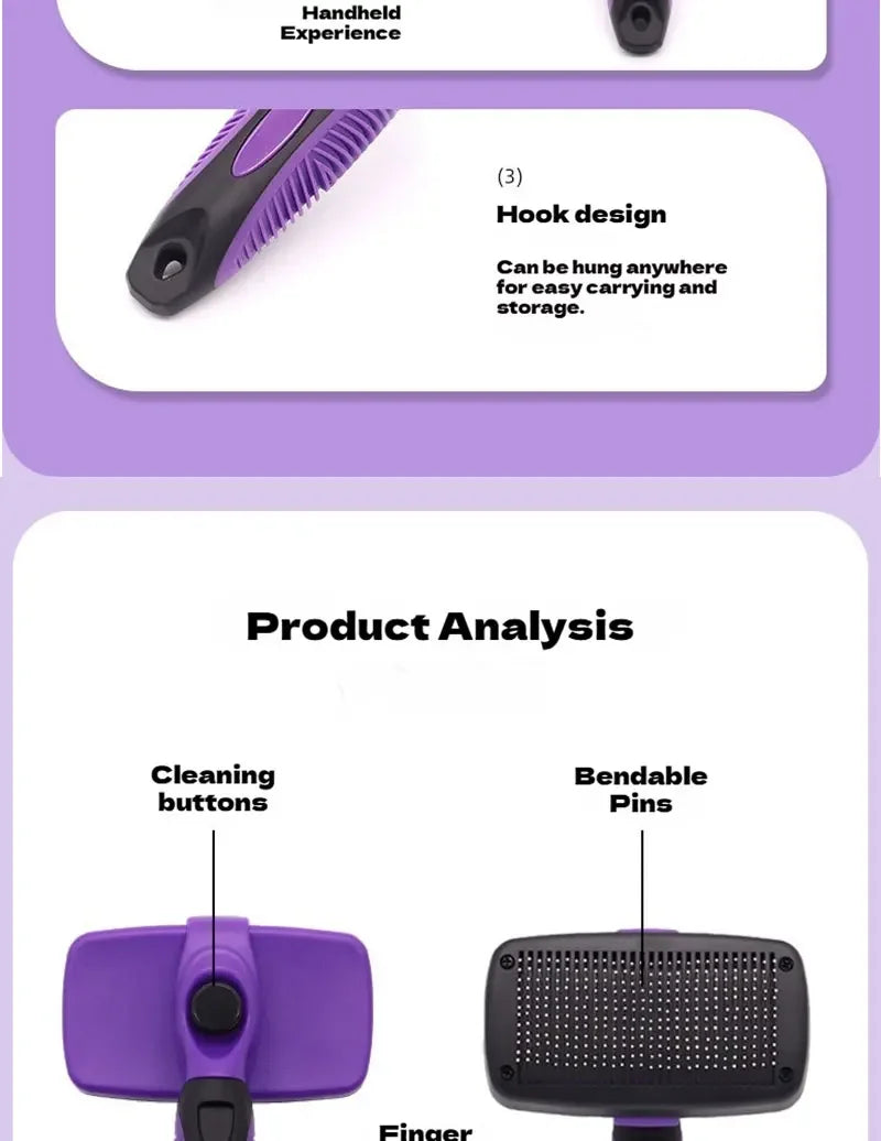 Pet Cleaning Product Essential Plastic Pet Hair Brush Needle Cat Dog Hair Cleaning Combs Hair Removers with Click Clean Button