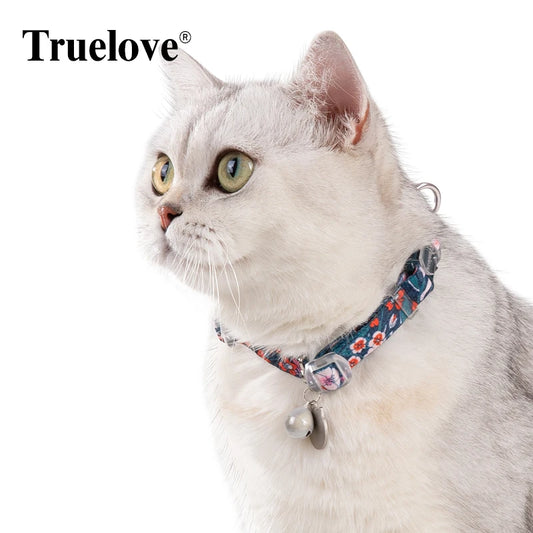 Truelove TLC5312 Floral Pet Collar with Bell & Nameplate – Personalised Necklace for Cats & Dogs (Poppy Red, Saxony Blue, Navy Blazer) - Pet Suppie