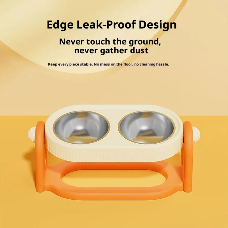 Adjustable Height Pet Bowl with Neck Support - Stainless Steel Dual Dish Anti-Slip Easy Clean Large Capacity Cat Dog Bowl