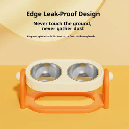 Adjustable Height Pet Bowl with Neck Support - Stainless Steel Dual Dish Anti-Slip Easy Clean Large Capacity Cat Dog Bowl