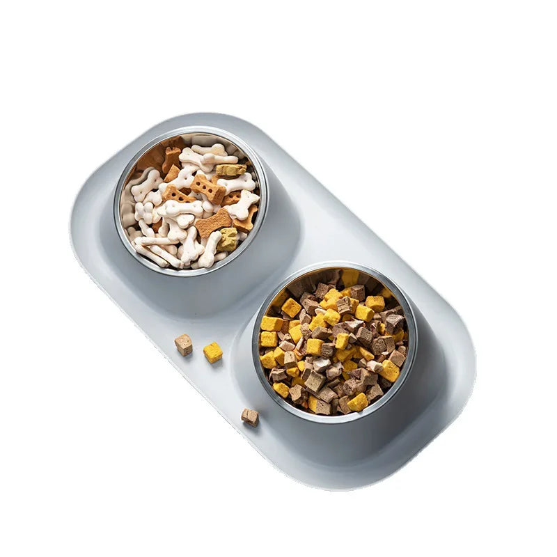 Stainless Steel Pet Bowl Anti-Spill Double Bowl for Dogs Cats Non-Slip Base Raised Design Durable Easy Clean Food Water Dish