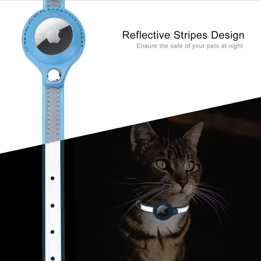 Leather AirTag Pet Collar – Adjustable Reflective GPS Collar with Apple AirTag Holder for Dogs & Cats - Pet Suppie