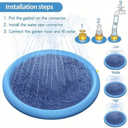 Dog Splash Pad Toy Thick Sprinkler Pool Anti-Slip Outdoor Summer Sprinkler Water Toy for Backyard Fountain Play Mat for Children