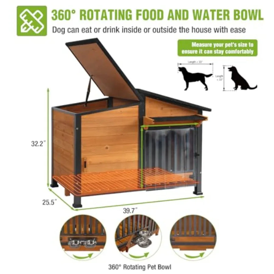 39.7 L Heated Dog House Outdoor Insulated Winter Dog Kennel with Thermostat-Controlled Heating Pad Chew-Proof Metal Frame and 6