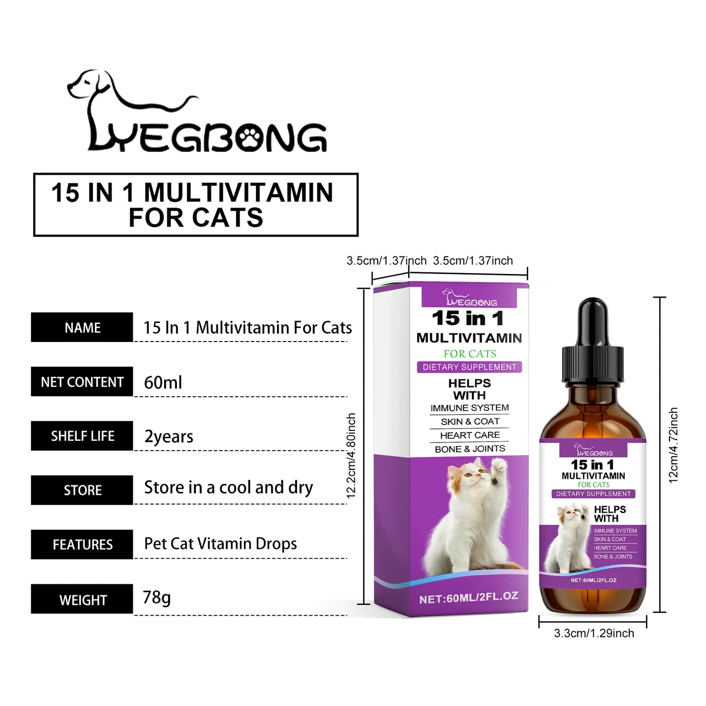 15-in-1 Pet Cat Vitamin Drops Boost Cats' Immune System, Resist Diseases Care Pets' Discomfort Daily Care Vitamin Supplement