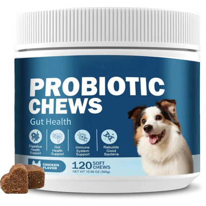 120 Chews Probiotics for Dogs Yeast Balance Allergies Immunity Gut Health Dog Supplement for Reduce Diarrhea Itchy Ears Chicken