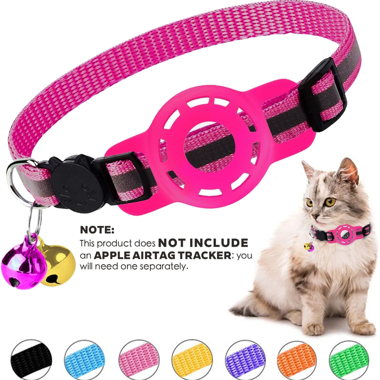 for Apple Air Tag Tracker Breakaway Cat Collar, with Airtag Case Reflective Kitten Collar with Bell for Cats,Small Dog Collar