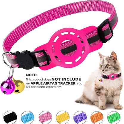 for Apple Air Tag Tracker Breakaway Cat Collar, with Airtag Case Reflective Kitten Collar with Bell for Cats,Small Dog Collar