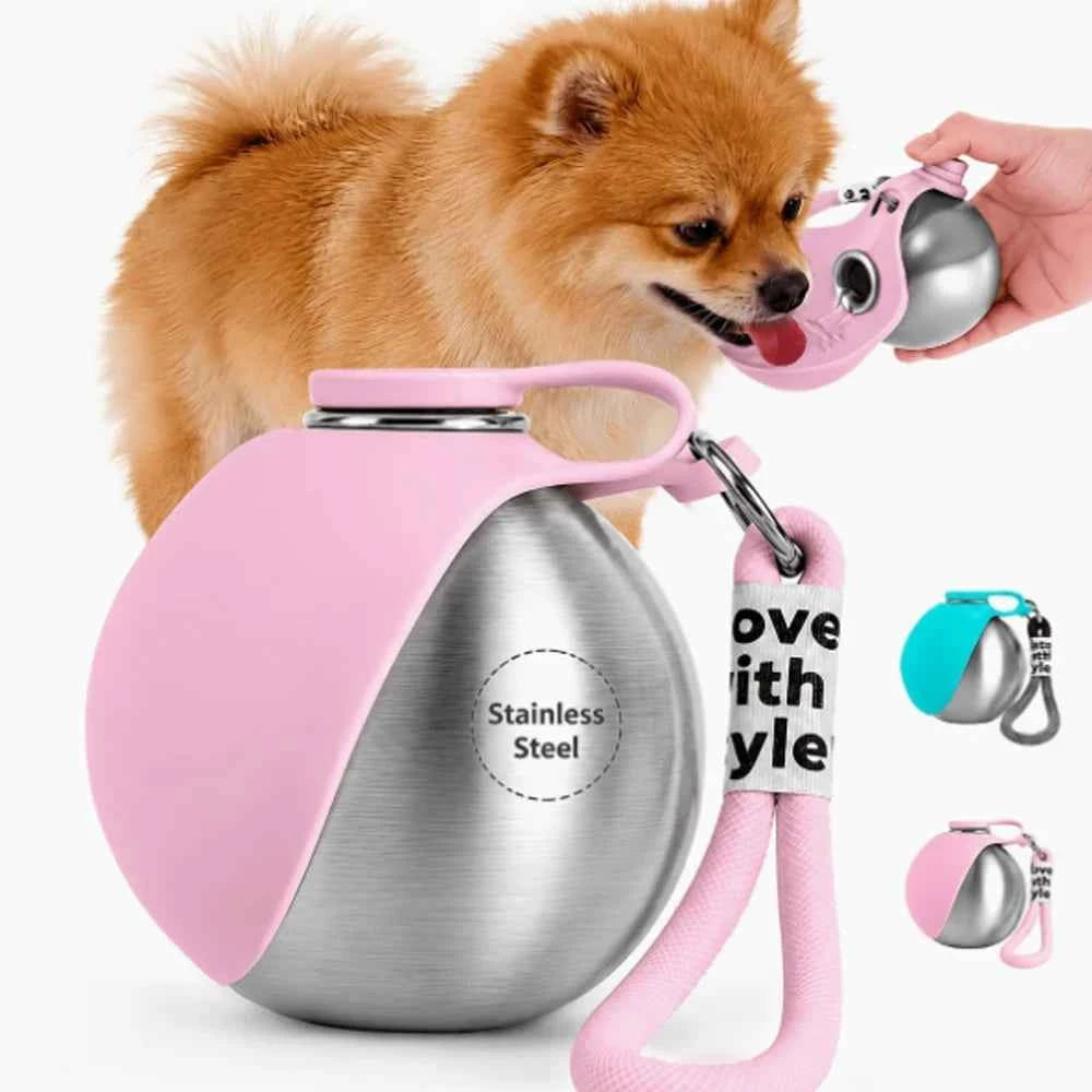 Pet cat and dog water cup cat dog stainless steel kettle outdoor reflowable folding large capacity portable drinking fountain