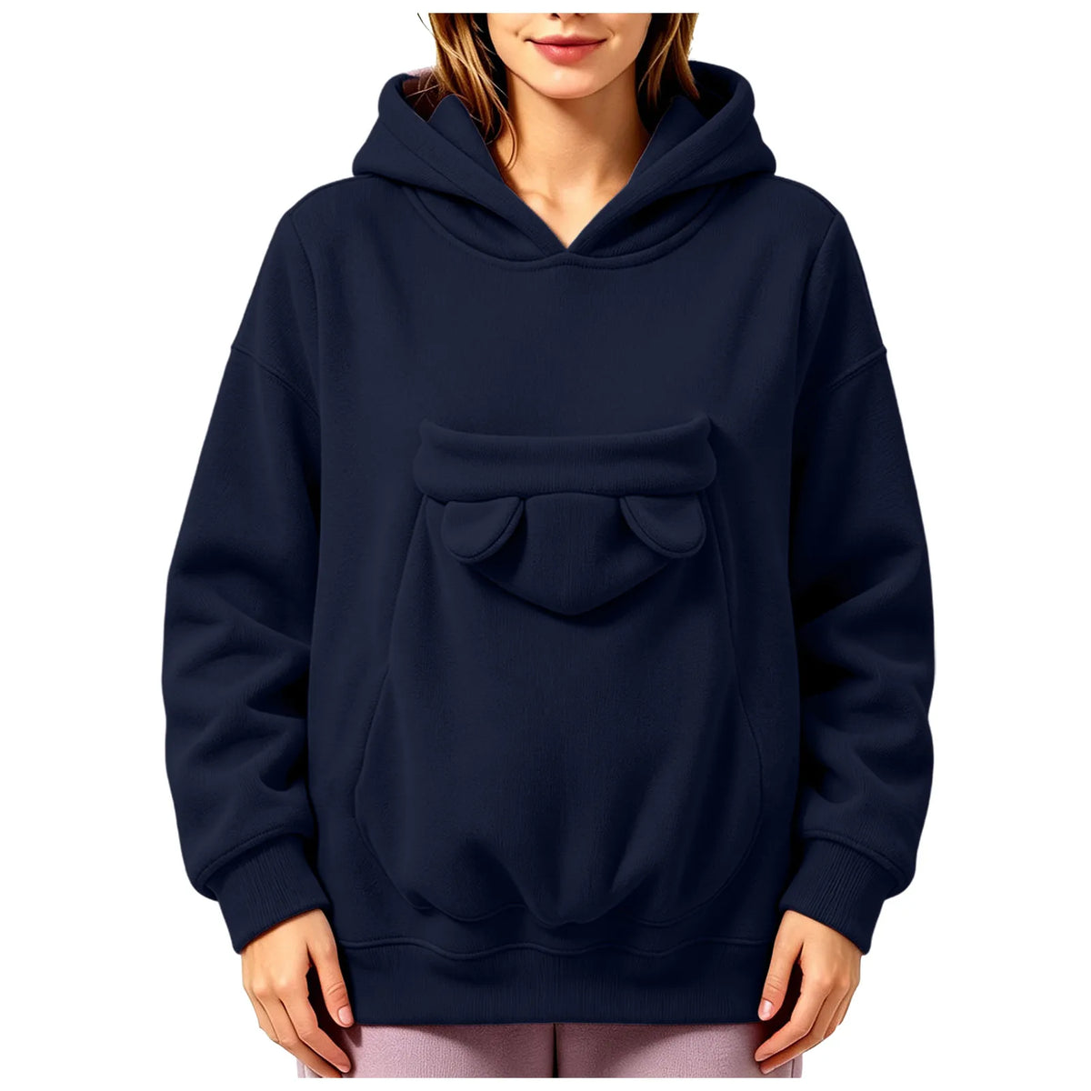 Kangaroo Pocket Cat Dog Hoodies For Women Autumn Winter Warm Outwear Sweatshirt Comfortable Street Style Trendy Fashion Tops