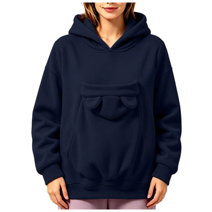 Kangaroo Pocket Cat Dog Hoodies For Women Autumn Winter Warm Outwear Sweatshirt Comfortable Street Style Trendy Fashion Tops