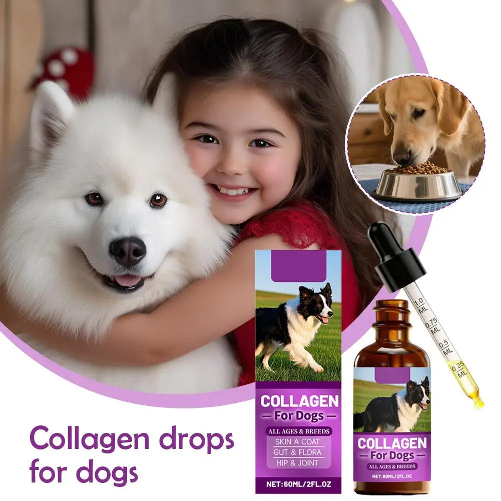 Dog Collagen Absorbable Drops Pet Cleaning & Nutritional Care - Skin Hair Intestinal Joint Health Support Daily Pet Supplement