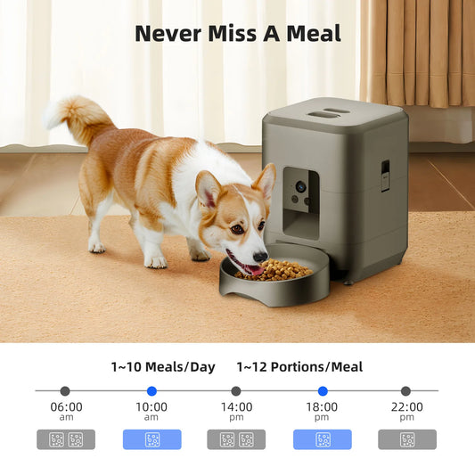 2L Automatic Pet Feeder Cat Smart Pet Feeder Wi-Fi & Camera Controlled feeder Dog & Cat Food Dispenser Remote App (No 5V 2A plug - Pet Suppie
