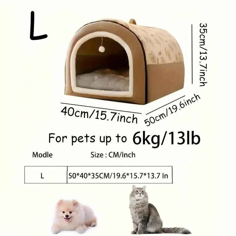 All-In-One Pet Shelter for Cats And Dogs | Dual-Function Design (Cat Bed + Dog House) with Play Ball | Convenient Handle for Eas