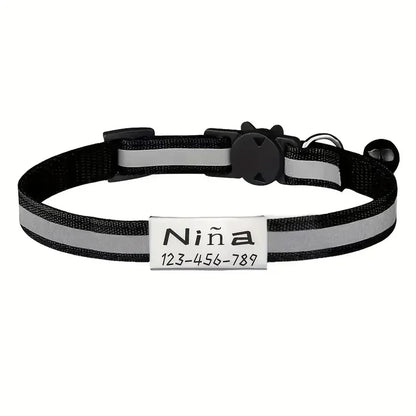 Personalized Free Engraving Reflective Cat Safety Buckle Collar Adjustable Custom ID tag Nylon Puppy Kittens Necklace