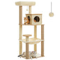 Wood Cat Tree with Sisal Scratching Posts Large Hammock Cozy Condo Bed Multi-Level Cat Tower for Indoor Cats Furniture Cat Toys