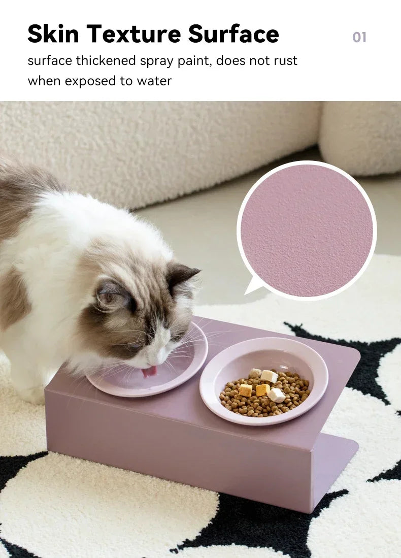 Cat Double Ceramic Bowl with Iron Stand Pet Elevated Raised Food Water Bowls Small Dogs Drinking Eating Feeding Supplies