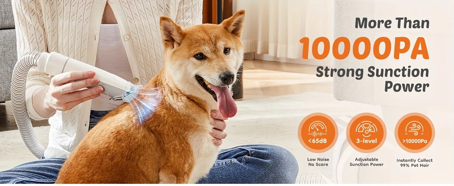 5-in-1 Dog Grooming Vacuum Kit Strong Pet Hair Removal Professional Clippers 6 Guide Combs Pet Grooming Tools for Dogs Cats
