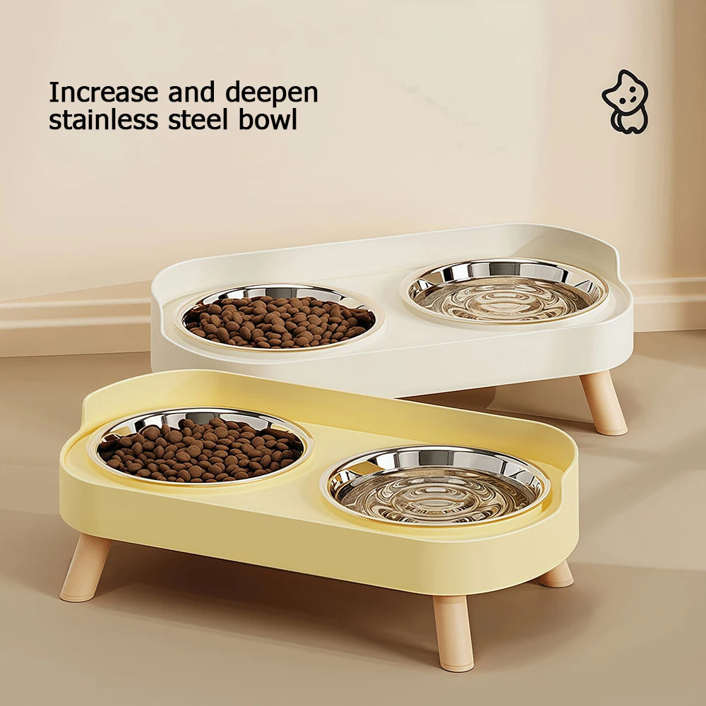 Ceramic Cat Bowls Double Set - Large Aperture Food & Water Bowls, Anti - Tip Design, Neck - Care for Cats and Dogs