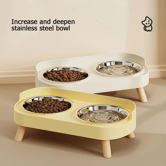 Ceramic Cat Bowls Double Set - Large Aperture Food & Water Bowls, Anti - Tip Design, Neck - Care for Cats and Dogs
