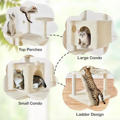 XL Multi-Level Cat Tree, Double Caves, Perches, Sisal Posts Anti-wobble stable base, easy assembly, multi-level layout, high pe