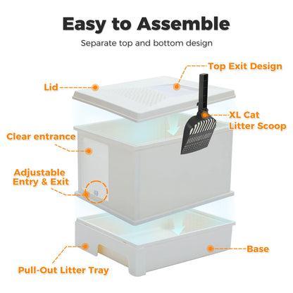 Enclosed Cat Litter Box with Scoop, Large Litter Box for Indoor, Cat Toilet with Lid, Pull-Out Drawer, Top Exit Anti-Tracking