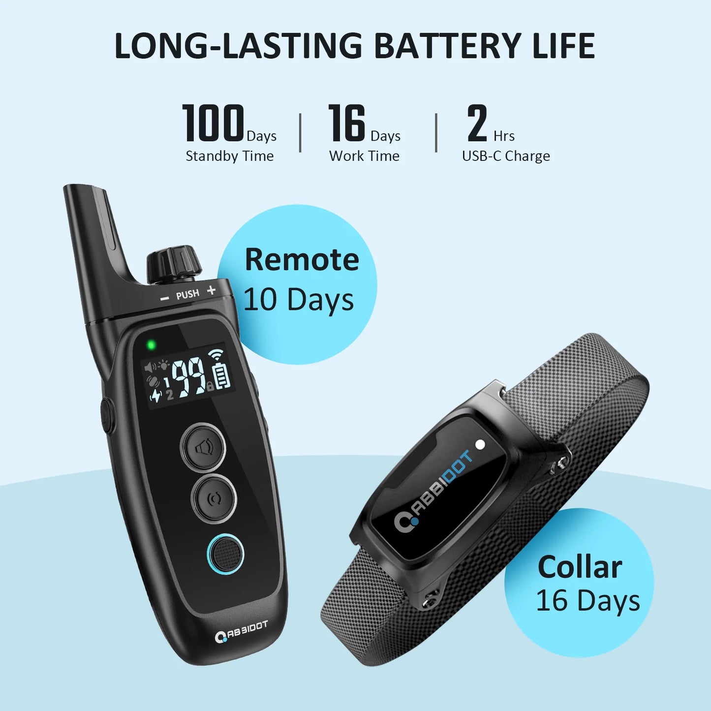ABBIDOT T50 Dogs Training Electric Shock Collar for Pets 3300ft with LED Light Canine Equipment Supplies Accessories Power Strap