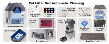 Automatic Cat Litter Box Extra Large Self Cleaning Litter Box with APP Control Odor Control for Multi-Cat Compatible